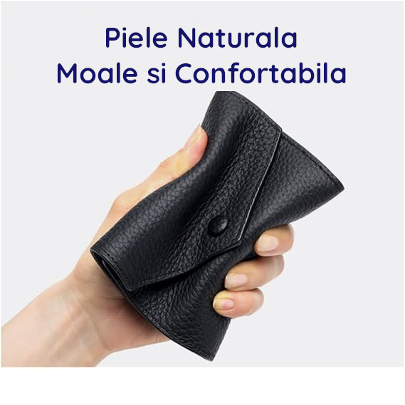 Portofel de Dama din Piele Naturala Clavi, Moale, Delicat, Protectie RFID, Mini Clutch Scurt, Dimensiuni 12x9x3 cm, Negru [6]