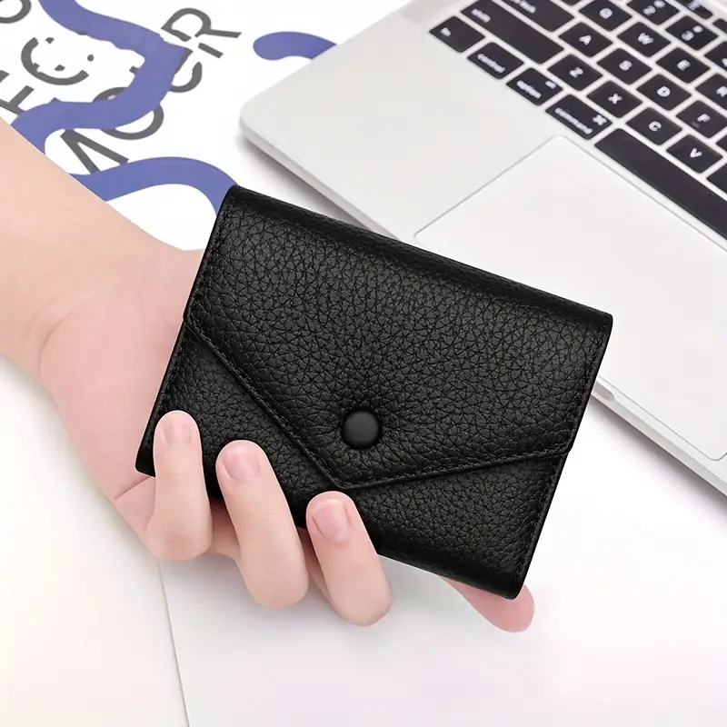 Portofel de Dama din Piele Naturala Clavi, Moale, Delicat, Protectie RFID, Mini Clutch Scurt, Dimensiuni 12x9x3 cm, Negru [2]