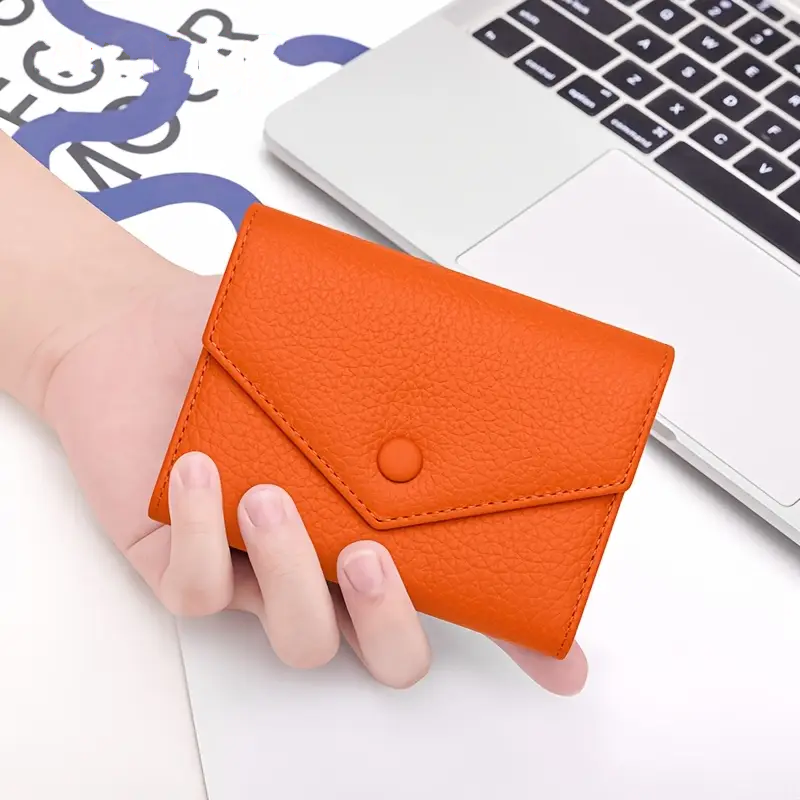 Portofel de Dama din Piele Naturala Clavi, Moale, Delicat, Protectie RFID, Mini Clutch Scurt, Dimensiuni 12x9x3 cm, Portocaliu [2]