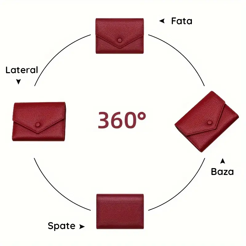 Portofel de Dama din Piele Naturala Clavi, Moale, Delicat, Protectie RFID, Mini Clutch Scurt, Dimensiuni 12x9x3 cm, Rosu-Grena [6]