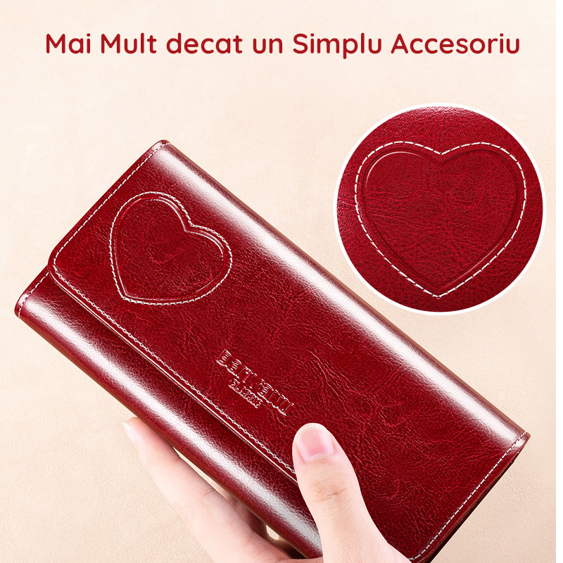 Portofel de Dama din Piele Naturala Clavi, Spatios, cu Model, Tip Clutch, cu Protectie RFID, Dimensiuni 19.5x9.5x3 cm, Rosu Grena [4]