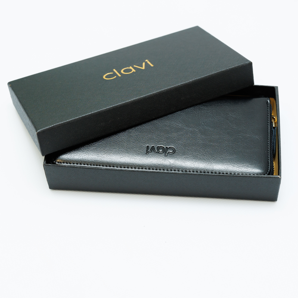 Portofel de Dama din Piele Naturala Clavi, spatios, cu protectie RFID, Dimensiuni 20x10.5x2.5 cm, Negru [3]