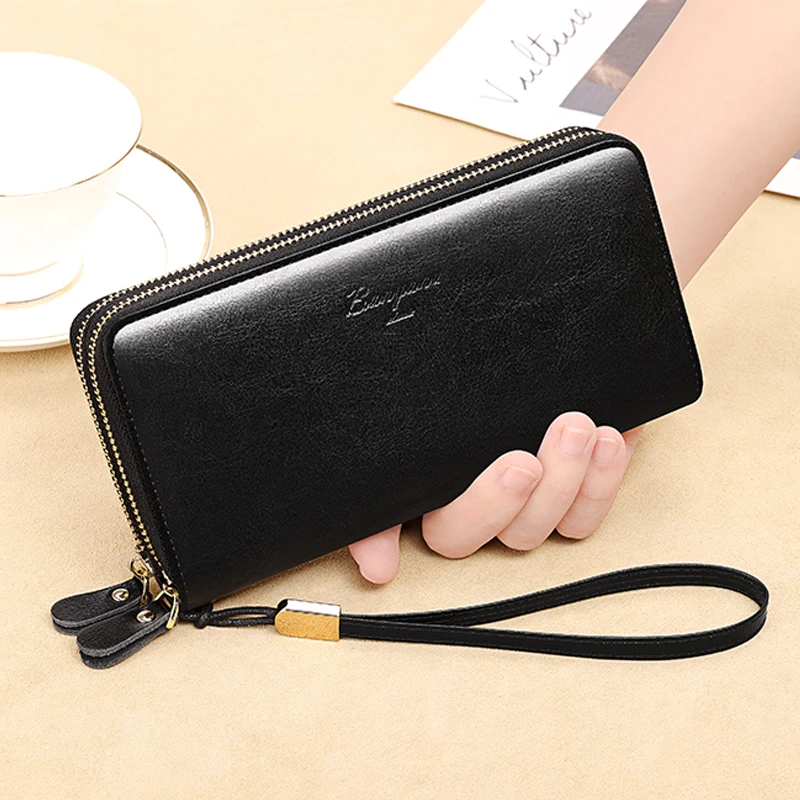 Portofel de Dama din Piele Naturala Clavi, Spatios, cu Protectie RFID, Fermoar Dublu, Dimensiuni 20x10 x4 cm, Negru [3]