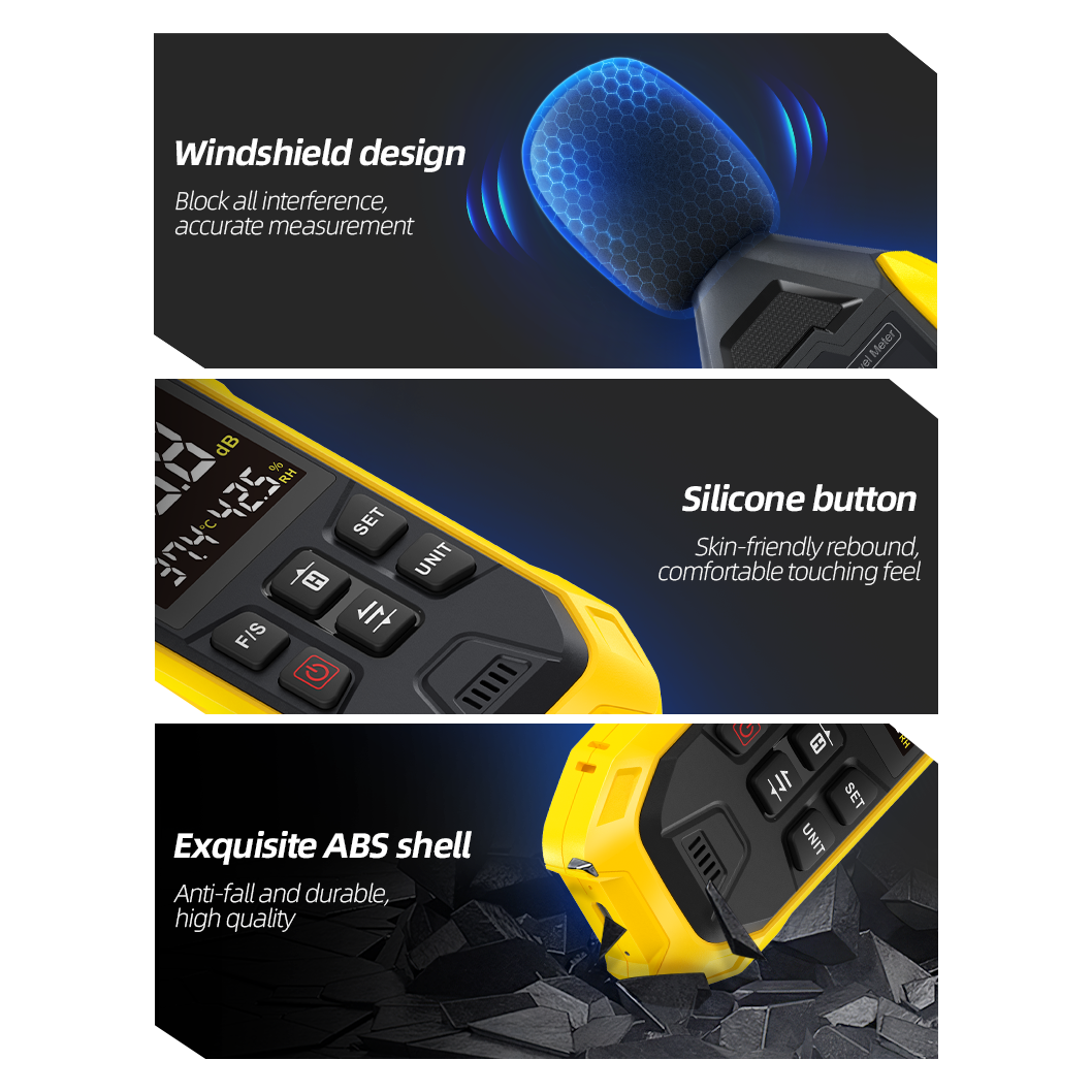 Sonometru digital FNIRSI FDM01, aparat pentru masurarea sunetului si a zgomotului intre 30 si 130dB, decibelmetru, dispay LCD iluminat, portabil, precis, compact [4]