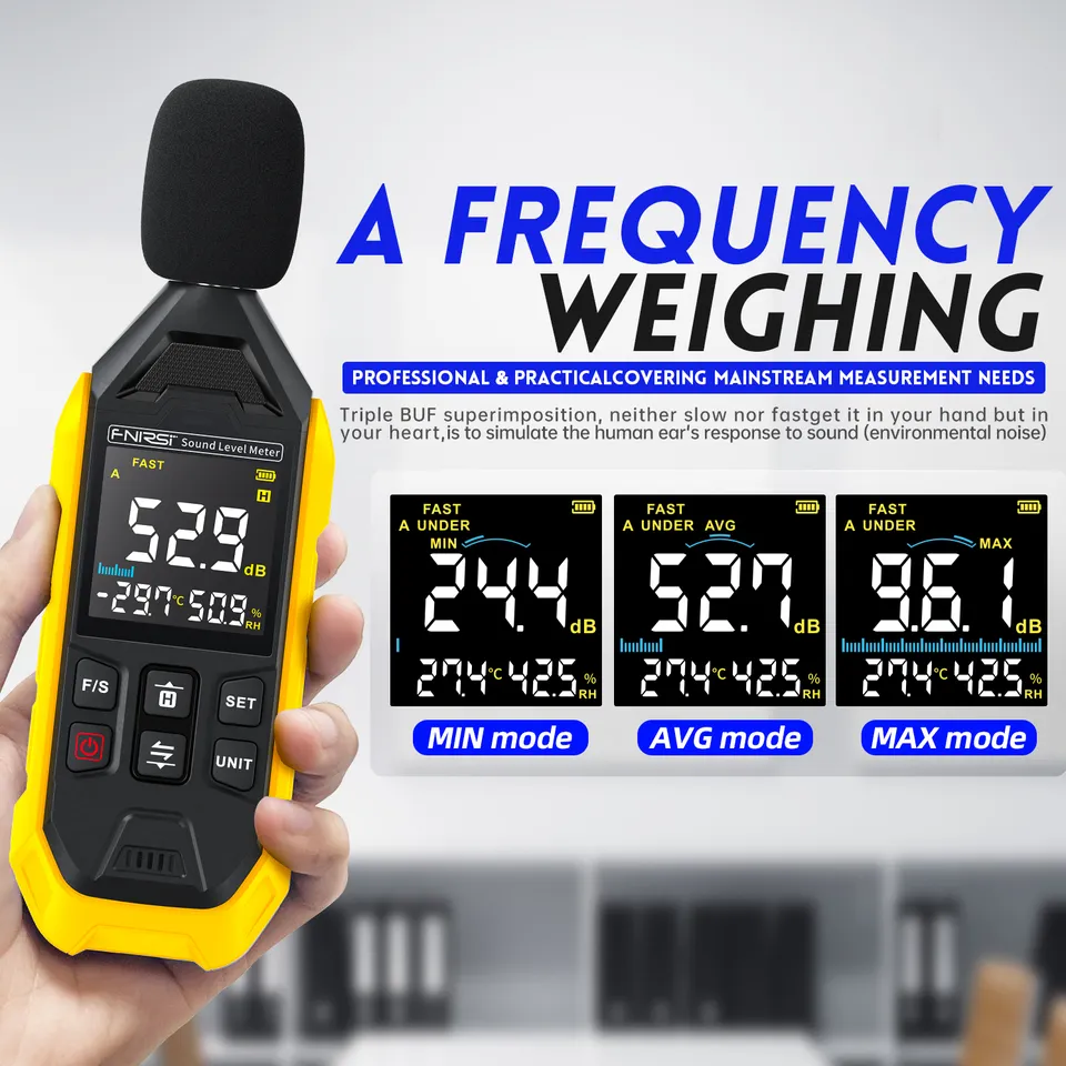 Sonometru digital FNIRSI FDM01, aparat pentru masurarea sunetului si a zgomotului intre 30 si 130dB, decibelmetru, dispay LCD iluminat, portabil, precis, compact [5]