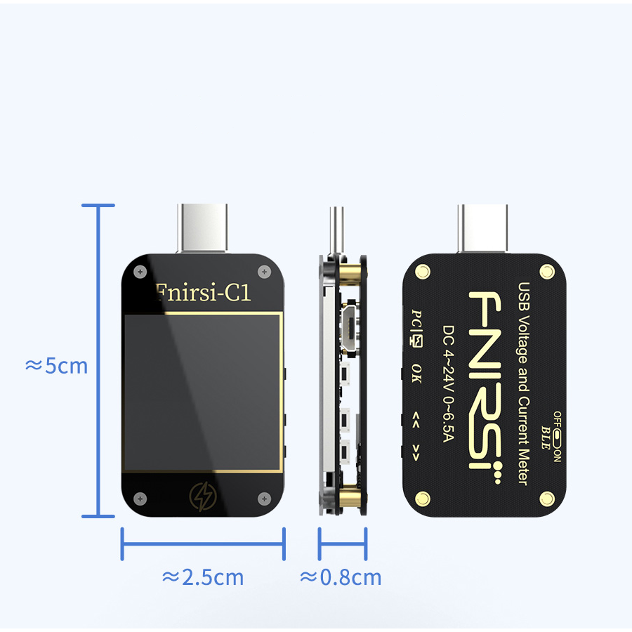 Tester USB Type-C FNIRSI C1, masoara curentul si tensiunea, detecteaza protocolul de incarcare pe USB, capacitatea de incarcare, precis, compact (cu bluetooth) [15]