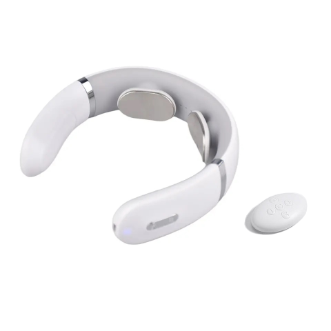 Aparate de masaj - Aparat de Masaj Cervical Multifunctional 3D Clavi, Portabil, Impulsuri Electromagnetice, Telecomanda si Voce, pentru Dureri de Gat si Spate, 5 Moduri de Masaj, 16 Nivele de Intensitate, Alb