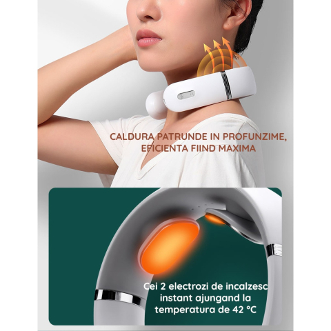 Aparat de Masaj Cervical Multifunctional 3D Clavi, Portabil, Impulsuri Electromagnetice, Telecomanda si Voce, pentru Dureri de Gat si Spate, 5 Moduri de Masaj, 16 Nivele de Intensitate, Alb [4]