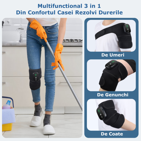 Aparat de Masaj pentru Genunchi Clavi, Multifunctional, Amelioreaza Durerea de Genunchi, Umeri, Coate, 3 Functii de Masaj, 3 Nivele de Incalzire, Genunchiera cu Afisaj Digital, Acumulator 5000 mAh, Ma [1]