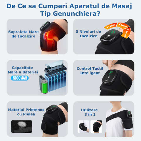 Aparat de Masaj pentru Genunchi Clavi, Multifunctional, Amelioreaza Durerea de Genunchi, Umeri, Coate, 3 Functii de Masaj, 3 Nivele de Incalzire, Genunchiera cu Afisaj Digital, Acumulator 5000 mAh, Ma [10]