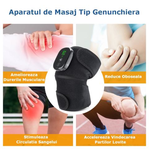 Aparat de Masaj pentru Genunchi Clavi, Multifunctional, Amelioreaza Durerea de Genunchi, Umeri, Coate, 3 Functii de Masaj, 3 Nivele de Incalzire, Genunchiera cu Afisaj Digital, Acumulator 5000 mAh, Marime Universala, Negru [4]