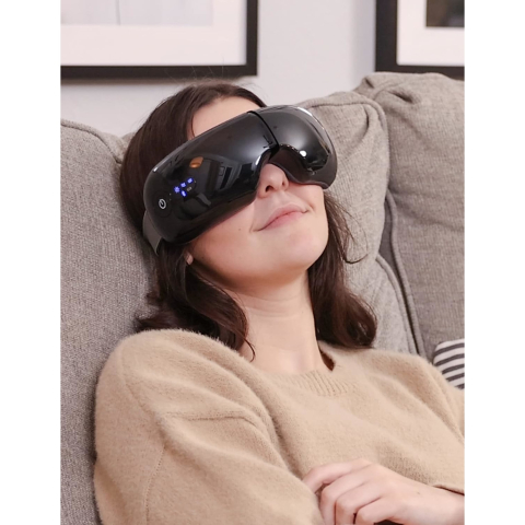 Aparat de Masaj pentru Ochi Clavi, Bluetooth, Muzica Ambientala, 4 Moduri de Masaj, Compresie Termica, Presopunctura, Perne de Aer, Vibratii, Reincarcabil USB, Banda Reglabila, Relaxare si Stimulare Vizuala, Negru [6]