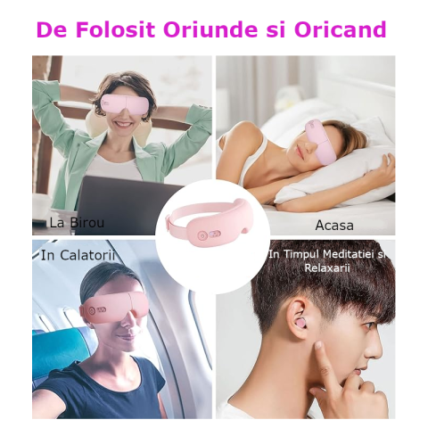 Aparat de Masaj pentru Ochi Clavi, Bluetooth, Muzica Ambientala, 4 Moduri de Masaj, Compresie Termica, Presopunctura, Perne de Aer, Vibratii, Reincarcabil USB, Banda Reglabila, Relaxare si Stimulare V [6]