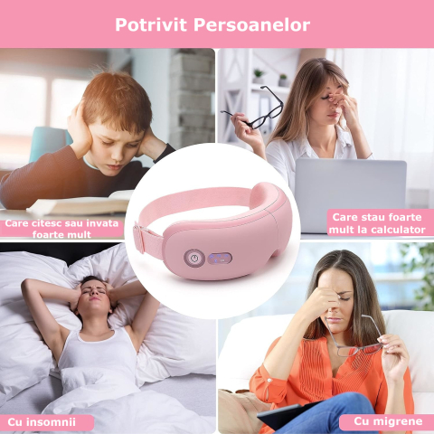 Aparat de Masaj pentru Ochi Clavi, Bluetooth, Muzica Ambientala, 4 Moduri de Masaj, Compresie Termica, Presopunctura, Perne de Aer, Vibratii, Reincarcabil USB, Banda Reglabila, Relaxare si Stimulare V [4]