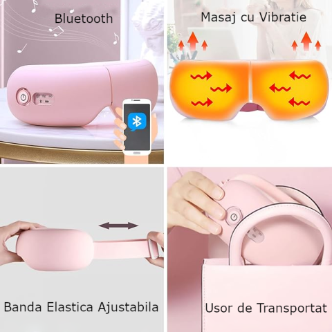 Aparat de Masaj pentru Ochi Clavi, Bluetooth, Muzica Ambientala, 4 Moduri de Masaj, Compresie Termica, Presopunctura, Perne de Aer, Vibratii, Reincarcabil USB, Banda Reglabila, Relaxare si Stimulare V [5]