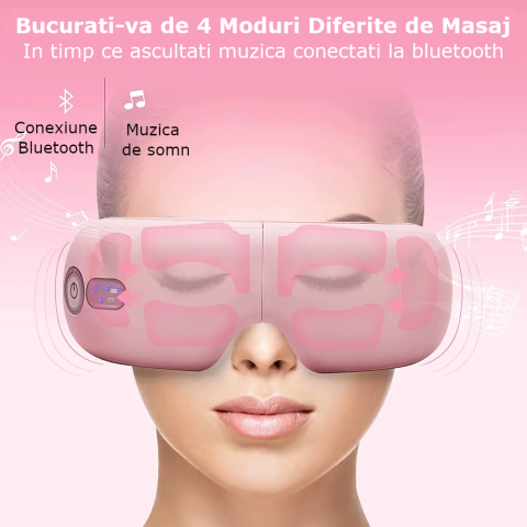 Aparat de Masaj pentru Ochi Clavi, Bluetooth, Muzica Ambientala, 4 Moduri de Masaj, Compresie Termica, Presopunctura, Perne de Aer, Vibratii, Reincarcabil USB, Banda Reglabila, Relaxare si Stimulare V [2]