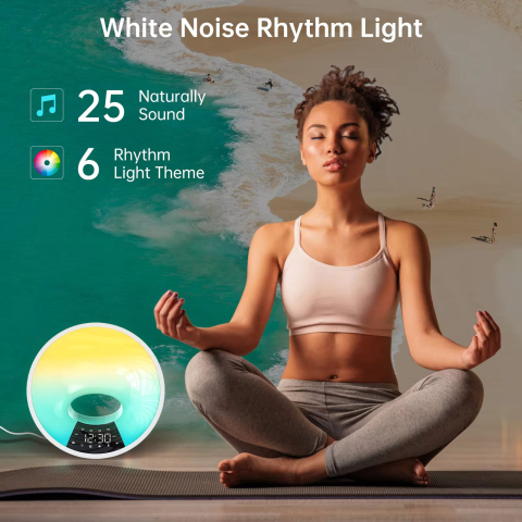 Ceas desteptator digital cu milioane de culori 25 sunete naturale si 6 preseturi ritmate de lumini, radio FM, conectare Bluetooth, aplicatie Android [8]