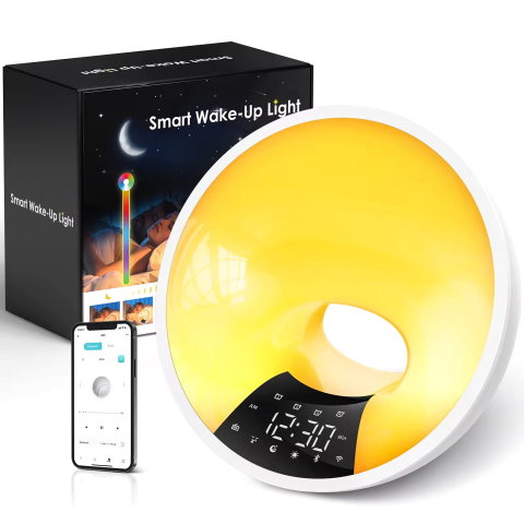 Ceasuri decorative - Ceas desteptator digital cu milioane de culori 25 sunete naturale si 6 preseturi ritmate de lumini, radio FM, conectare Bluetooth, aplicatie Android