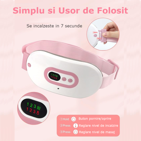 Centura Abdominala Aparat cu Incalzire si Masaj Clavi, pentru Dureri Menstruale si Ciclu, Dureri Lombare, Portabil, Temperatura Reglabila, Alb Roz [6]