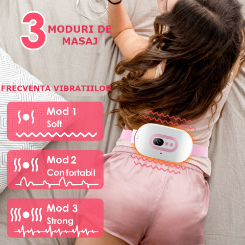 Centura Abdominala Aparat cu Incalzire si Masaj Clavi, pentru Dureri Menstruale si Ciclu, Dureri Lombare, Portabil, Temperatura Reglabila, Alb Roz [3]