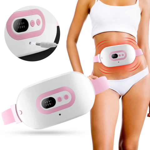 Centura Abdominala Aparat cu Incalzire si Masaj Clavi, pentru Dureri Menstruale si Ciclu, Dureri Lombare, Portabil, Temperatura Reglabila, Alb Roz [8]