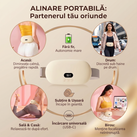 Centura Abdominala Termica Aparat de Masaj Clavi pentru Dureri Menstruale si Lombare, 5 Niveluri de Incalzire, 5 Moduri de Masaj cu Vibratie, Afisaj Digital Inteligent, Crem [5]