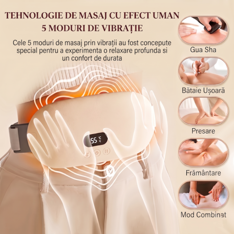 Centura Abdominala Termica Aparat de Masaj Clavi pentru Dureri Menstruale si Lombare, 5 Niveluri de Incalzire, 5 Moduri de Masaj cu Vibratie, Afisaj Digital Inteligent, Crem [4]