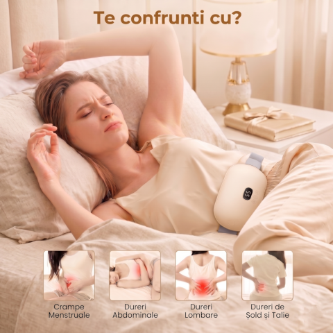 Centura Abdominala Termica Aparat de Masaj Clavi pentru Dureri Menstruale si Lombare, 5 Niveluri de Incalzire, 5 Moduri de Masaj cu Vibratie, Afisaj Digital Inteligent, Crem [1]