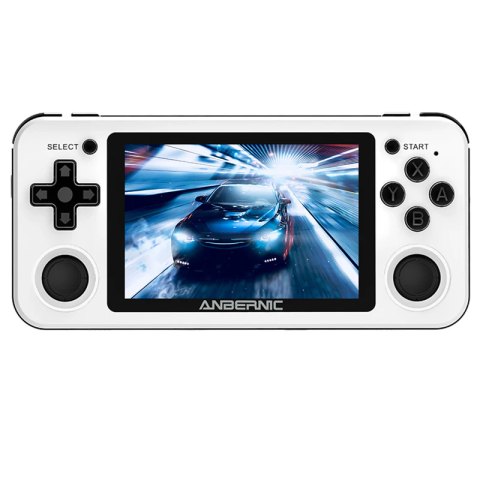 Gaming - Consola de jocuri retro portabila ANBERNIC RG351P 64GB, quad core Cortex-A35 1.5GHz, RAM 1GB DDR3, Display 3.5 inch IPS 320x480, acumulator 3500 mAh, alba