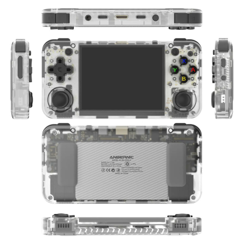 Consola portabila retro ANBERNIC RG35XX H cu jocuri, quad core Cortex-A53 1.5GHz, 1GB LPDDR4, IPS LCD 3.5" 640x480, 3300 mAh, WiFi 5, Bluetooth 4.2, alb transparent [1]