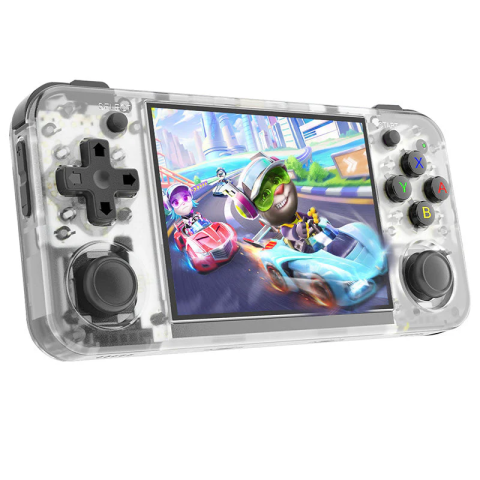 Gaming - Consola portabila retro ANBERNIC RG35XX H cu jocuri, quad core Cortex-A53 1.5GHz, 1GB LPDDR4, IPS LCD 3.5" 640x480, 3300 mAh, WiFi 5, Bluetooth 4.2, alb transparent