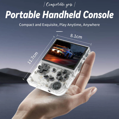 Consola retro ANBERNIC RG35XX 64GB cu jocuri, quad core Cortex-A53 1.5GHz, 1GB LPDDR4, IPS LCD 3.5" 640x480 4:3, acumulator 2600 mAh, alb transparent, portabila [11]