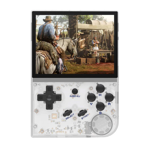 Consola retro ANBERNIC RG35XX 64GB cu jocuri, quad core Cortex-A53 1.5GHz, 1GB LPDDR4, IPS LCD 3.5" 640x480 4:3, acumulator 2600 mAh, alb transparent, portabila [0]