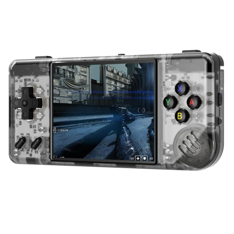 Gaming - Consola retro portabila Anbernic RG28XX 64GB cu jocuri, quad core Cortex-A35 1.5GHz, 1GB LPDDR4, IPS LCD 3.5" 640x480, 3100 mAh, negru transparent