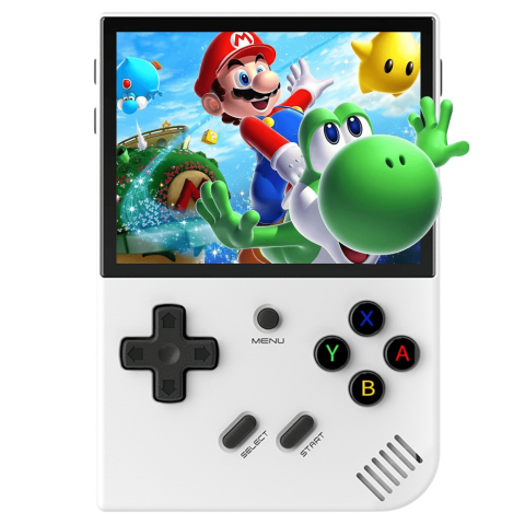 Console Retro - Consola retro portabila ANBERNIC RG35XX PLUS 64GB cu jocuri, quad core 1.5GHz, 1GB LPDDR4, IPS LCD 3.5" 640x480, 3300 mAh, WiFi 5, Bluetooth 4.2, alba
