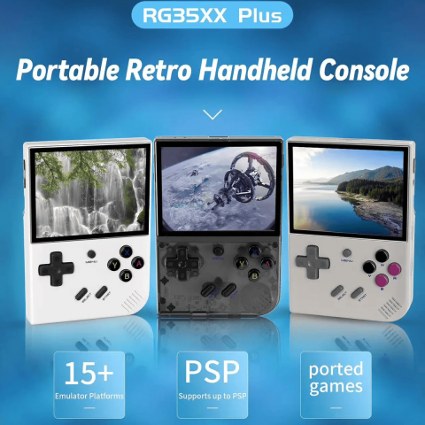 Consola retro portabila ANBERNIC RG35XX PLUS 64GB cu jocuri, quad core 1.5GHz, 1GB LPDDR4, IPS LCD 3.5" 640x480, 3300 mAh, WiFi 5, Bluetooth 4.2, alba [19]