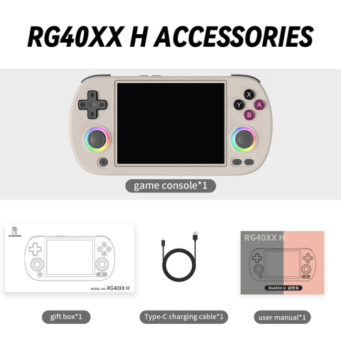 Consola retro portabila ANBERNIC RG40XX H cu jocuri, quad core Cortex-A53 1.5GHz, 1GB LPDDR4, IPS LCD 4" 640x480, 3200 mAh, WiFi 5, Bluetooth 4.2, gri [4]