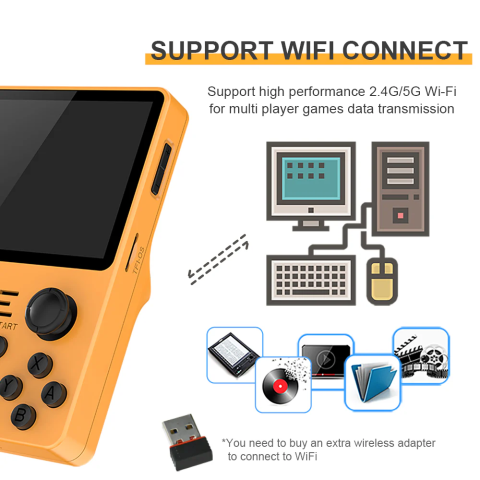 Consola retro portabila POWKIDDY RGB20S 64GB cu jocuri, quad core Cortex-A35 1.5GHz, 1GB DDR3, IPS LCD 3.5" 640x480, 3500 mAh, portocaliu [1]