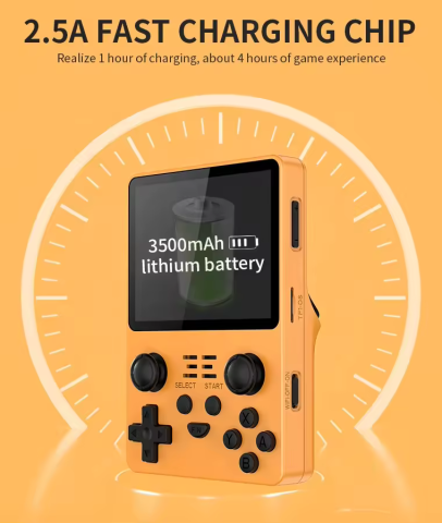 Consola retro portabila POWKIDDY RGB20S 64GB cu jocuri, quad core Cortex-A35 1.5GHz, 1GB DDR3, IPS LCD 3.5" 640x480, 3500 mAh, portocaliu [5]