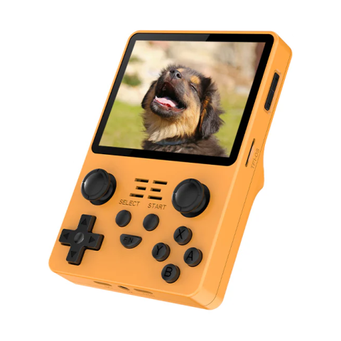 Gaming - Consola retro portabila POWKIDDY RGB20S 64GB cu jocuri, quad core Cortex-A35 1.5GHz, 1GB DDR3, IPS LCD 3.5" 640x480, 3500 mAh, portocaliu