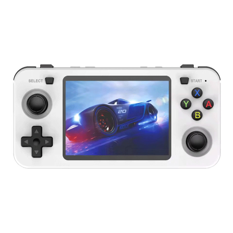 Console Retro - Consola retro portabila R36H 64GB cu jocuri, quad core Cortex-A53 1.5GHz, 1GB DDR3, IPS LCD 3.5" 640x480, 3000 mAh, alb