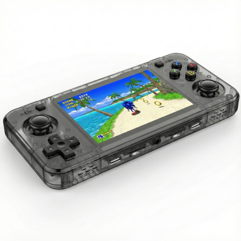 Consola retro portabila R36H 64GB cu jocuri, quad core Cortex-A53 1.5GHz, 1GB DDR3, IPS LCD 3.5" 640x480, 3000 mAh, negru transparent [2]