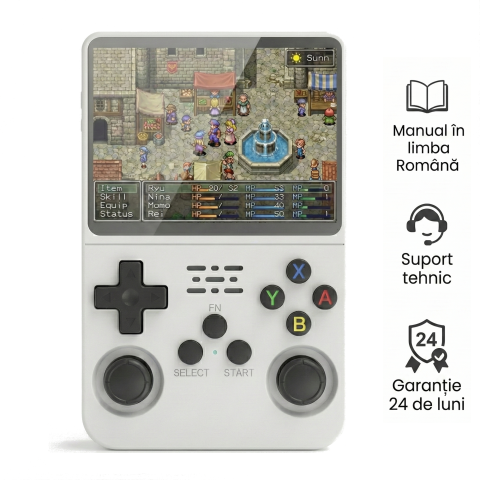 Consola retro portabila R36S 64GB cu jocuri, quad core Cortex-A53 1.5GHz, 1GB DDR3, IPS LCD 3.5" 640x480, 3200 mAh, alb [1]