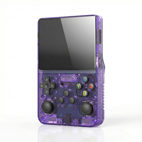 Consola retro portabila R36S 64GB cu jocuri, quad core Cortex-A53 1.5GHz, 1GB DDR3, IPS LCD 3.5" 640x480, 3200 mAh, mov transparent [2]