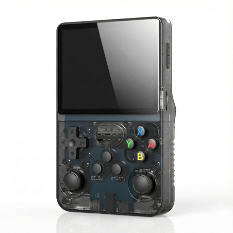 Consola retro portabila R36S 64GB cu jocuri, quad core Cortex-A53 1.5GHz, 1GB DDR3, IPS LCD 3.5" 640x480, 3200 mAh, negru transparent [1]