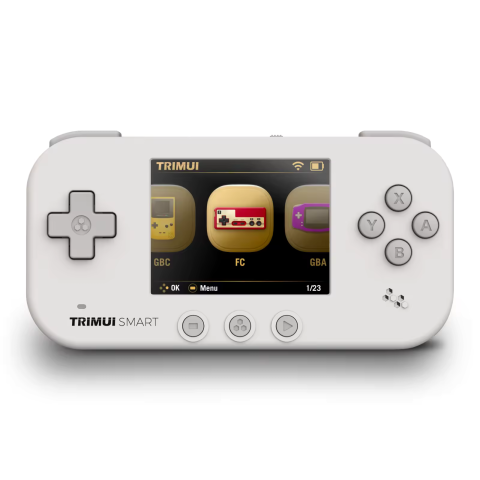 Gaming - Consola retro portabila TRIMUI Smart 64GB cu jocuri, Cortex-A7 1.2GHz, 128MB LPDDR4, IPS LCD 2.4" 320x240, 1000 mAh, WiFi 4, Bluetooth 4.0, alb