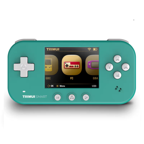 Gaming - Consola retro portabila TRIMUI Smart 64GB cu jocuri, Cortex-A7 1.2GHz, 128MB LPDDR4, IPS LCD 2.4" 320x240, 1000 mAh, WiFi 4, Bluetooth 4.0, turcoaz