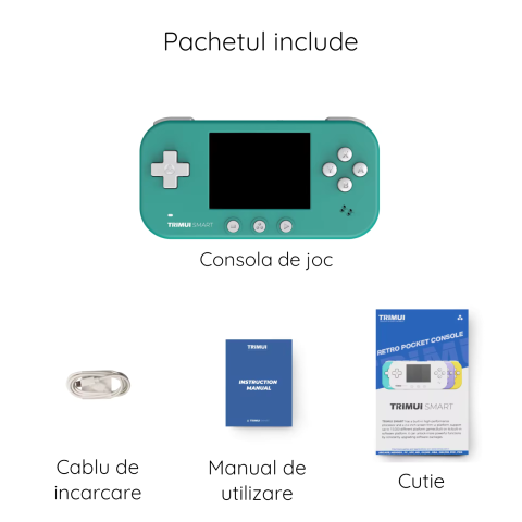 Consola retro portabila TRIMUI Smart 64GB cu jocuri, Cortex-A7 1.2GHz, 128MB LPDDR4, IPS LCD 2.4" 320x240, 1000 mAh, WiFi 4, Bluetooth 4.0, turcoaz [4]