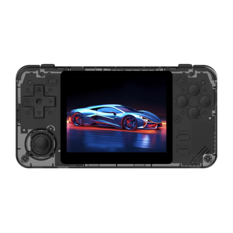 Gaming - Consola retro Powkiddy RGB10X 64GB cu jocuri, quad core Cortex-A35 1.5GHz, 1GB RAM, IPS LCD 3.5" 640x480 4:3, acumulator 2800 mAh, neagra, portabila