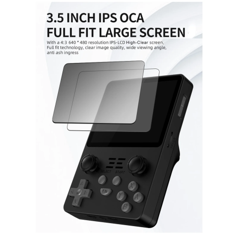 Consola retro POWKIDDY RGB20S 64GB cu jocuri, 4-core 1.5GHz, 1GB DDR3, IPS LCD 3.5" 640x480, 3500 mAh, negru, portabila [1]